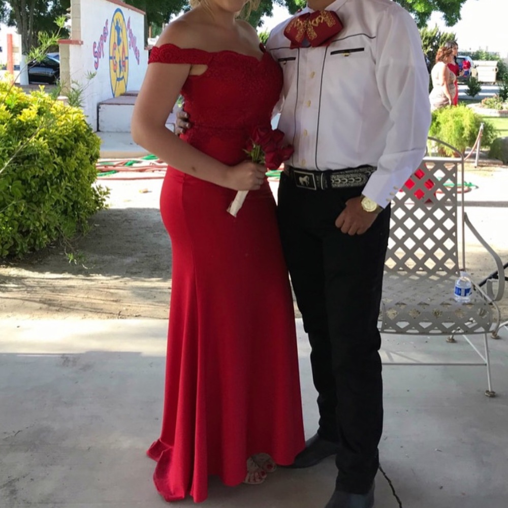 Red off the shoulder dress